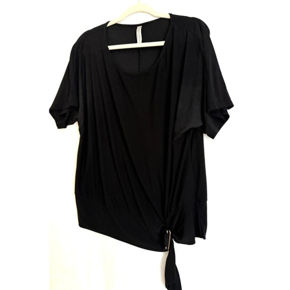 PerSeption Women Black Short Sleeve Buckle Tie Tunic Top Plus Size‎ 1X